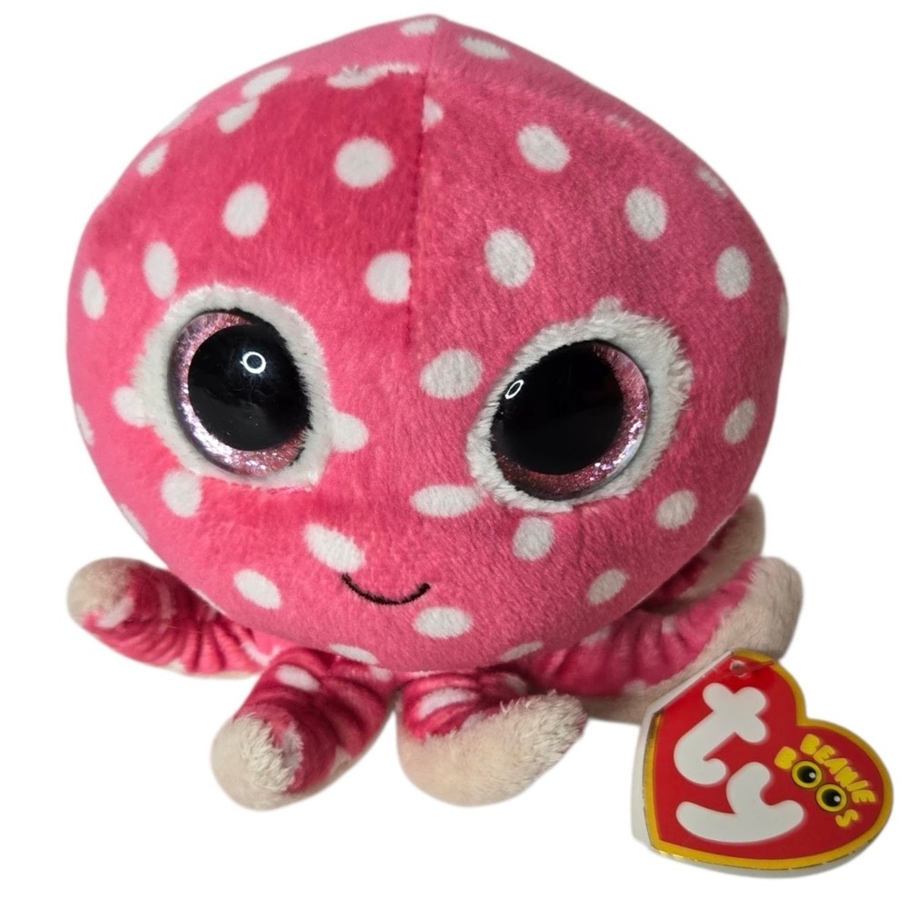 Ty Ollie Octopus Beanie Boo Plush 5" NWT Pink Glitter Eyes Sea Life Ocean Zoo
